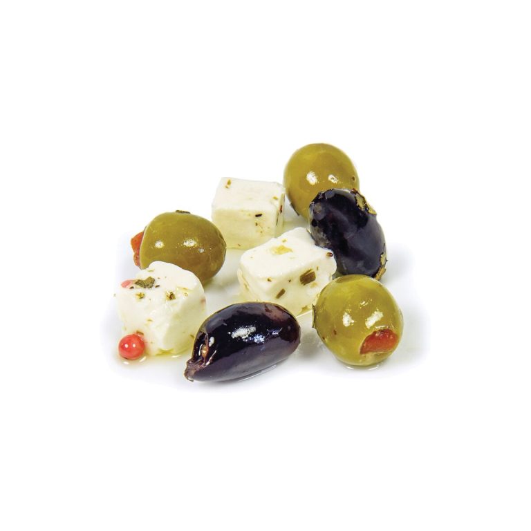 Marinated Cheese &amp; Olives in Oil, Pitted